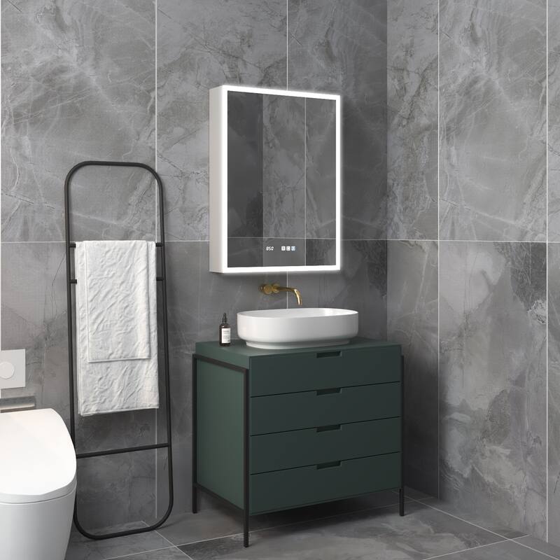 ExBrite 24" W x 32" H Led Lighted Medicine Cabinet Recessed or Surface with mirrors