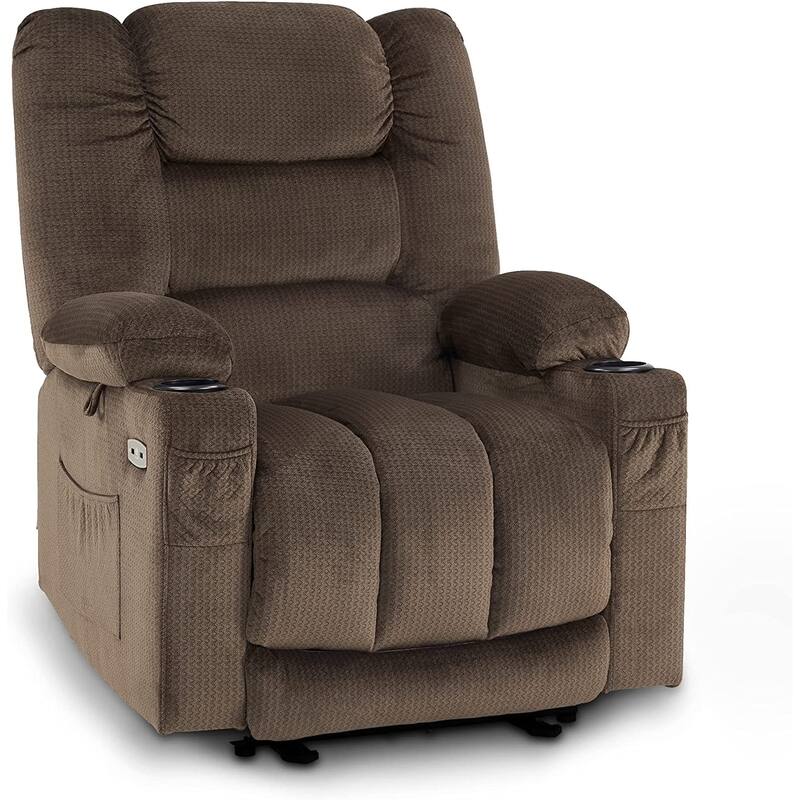 MCombo Electric Power Recliner Chair with Heat and Massage, Fabric 6079/PR670 - Medium-Dark Brown