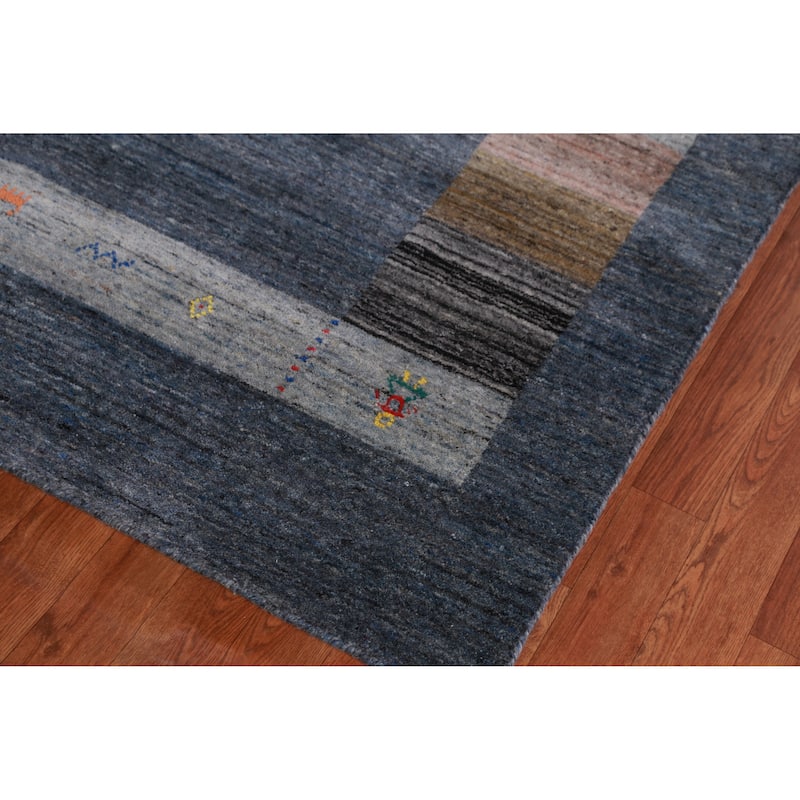 Hand Knotted Oriental 100% Wool Carpet Tribal Tribal Navy Blue & Blues Gabbeh Area Rug - 10' 0'' X 5' 6''