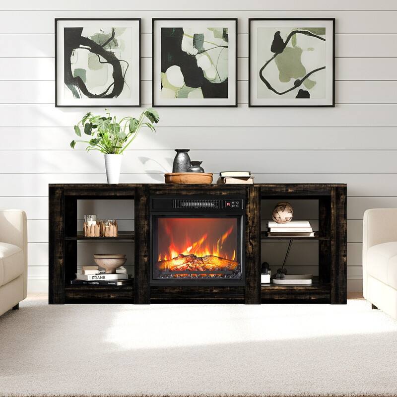 TV Stand with Optional Fireplace for TVs up to 70in Farmhouse Entertainment Center with Adjustable Shelves