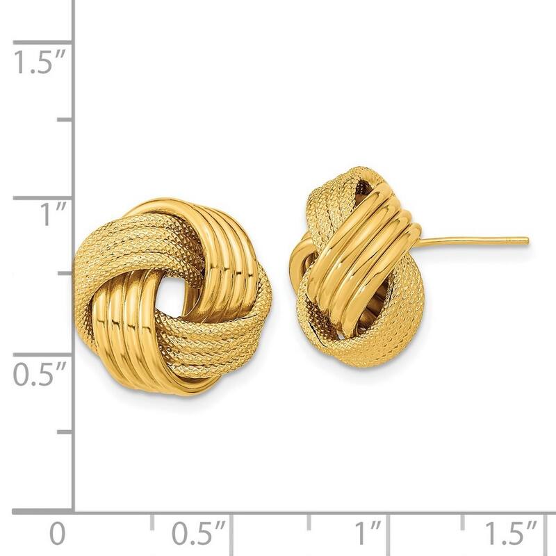 Curata 14k Yellow or White Gold 16.5mm Textured Love Knot Post Earrings