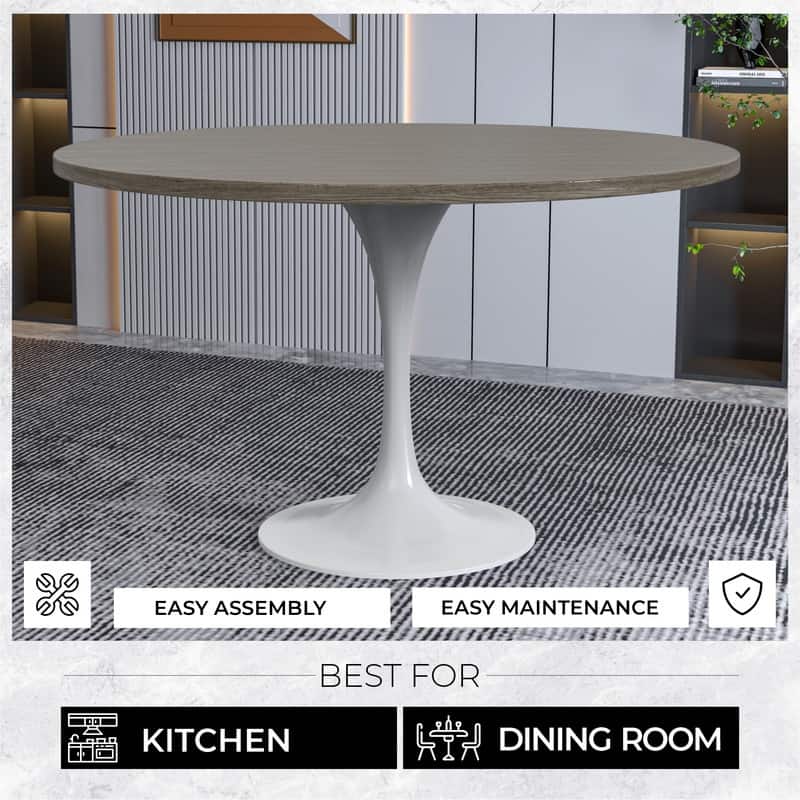 Verve 48" Round Dining Table with MDF Top and White Steel Base - 47.24