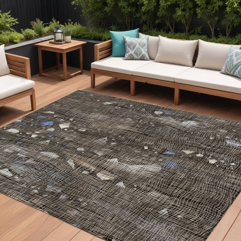 HomeRoots Abstract Transitional Rectangle Outdoor Rug - 9' X 12'