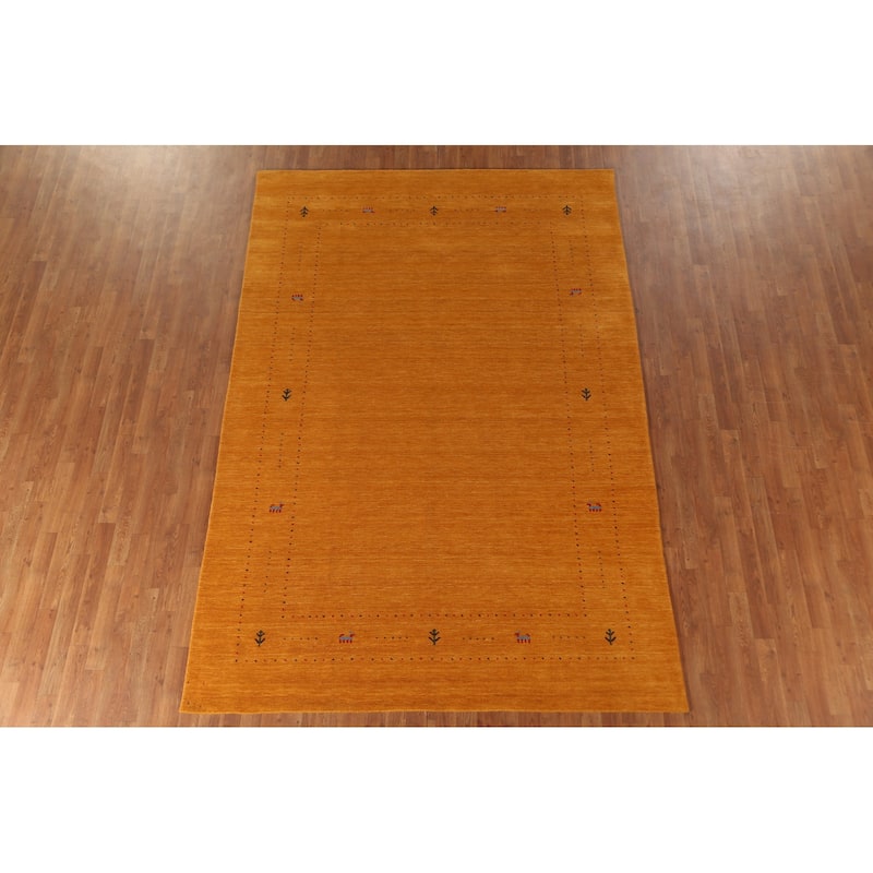 Orange Rust Gabbeh Oriental Area Rug Handmade Wool Carpet - 6'8"x 9'9"