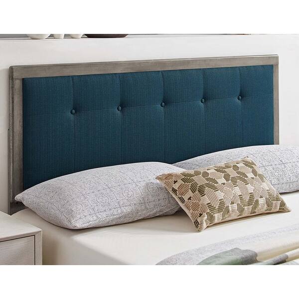 slide 1 of 6, Marlin Traditional Blue Fabric Button Tufted Twin Size Grey Wooden Headboard