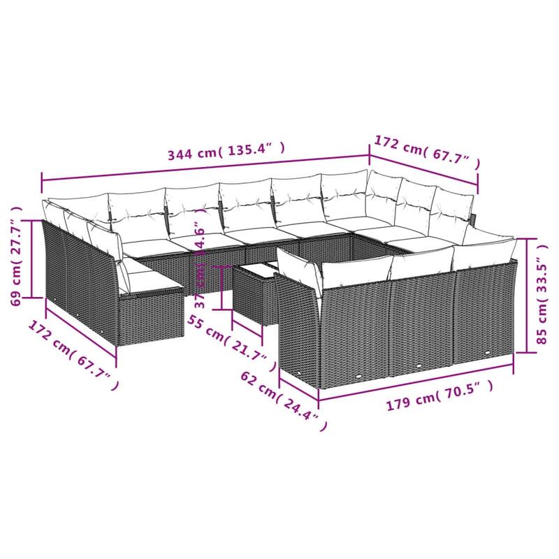 vidaXL 13 Piece Patio Sofa Set with Cushions Black Poly Rattan