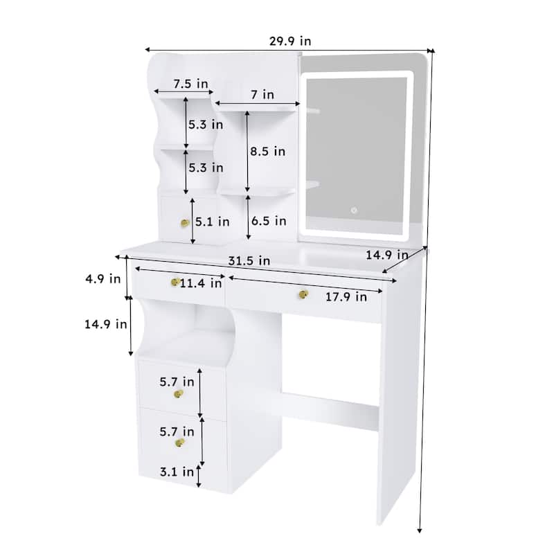 5-Drawer Dressing Table Movable and Hidden Mirror