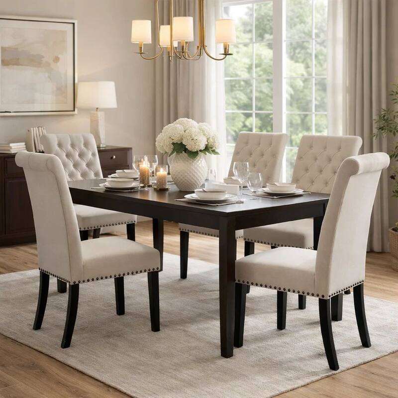 Ali 20 Inch Set of 2 Side Chairs, Light Gray Button Tufted Rolled Back