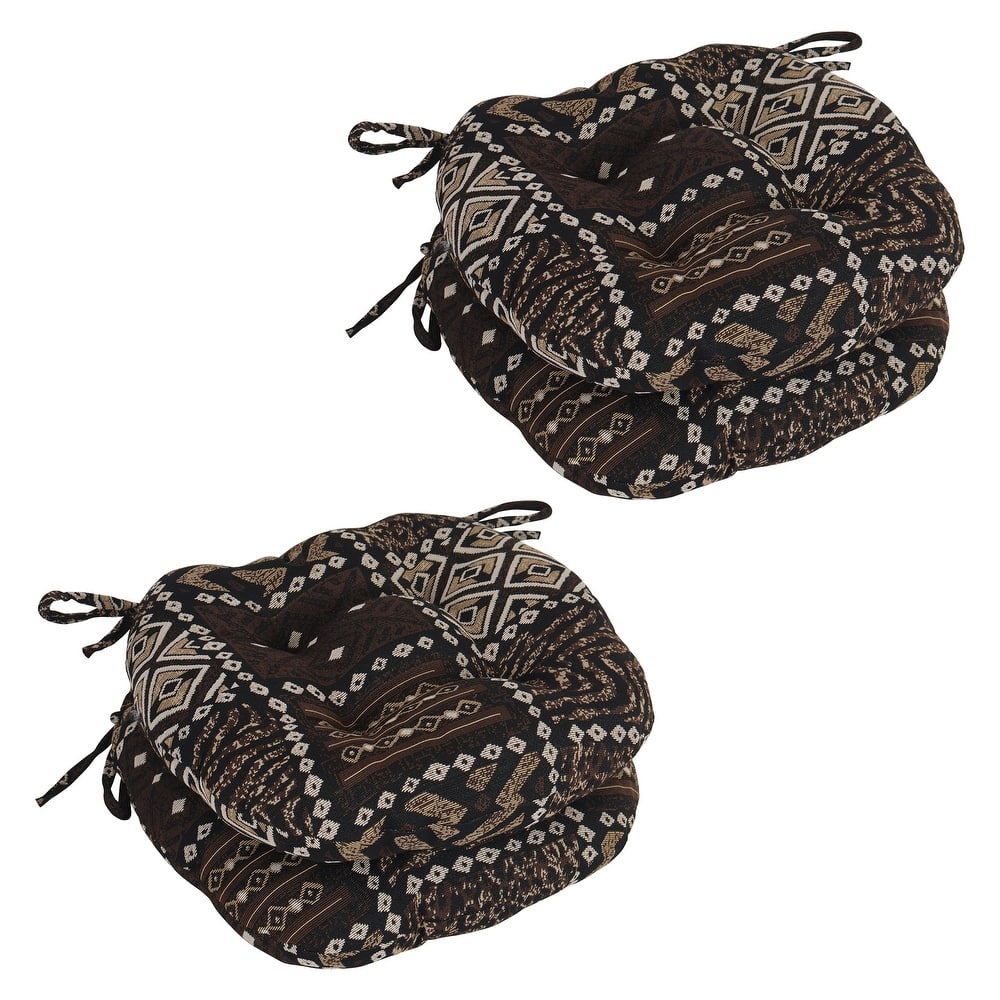 16-Inch Round Woven Tapestry Tufted Chair Cushions (Set of 2 or 4) - 16 x 16