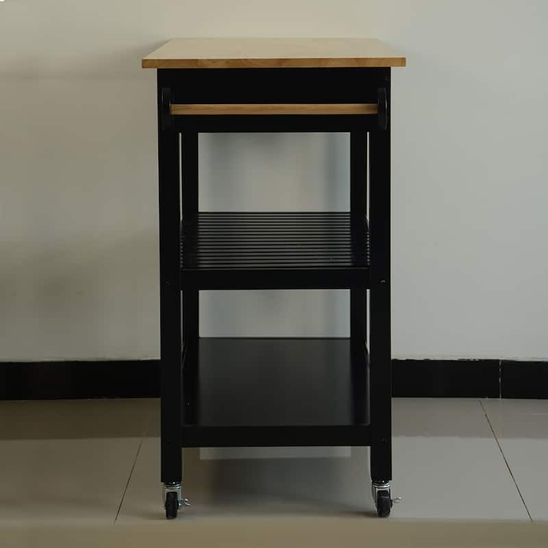 Kitchen Island Cart with Solid Wood Top and Locking Wheels
