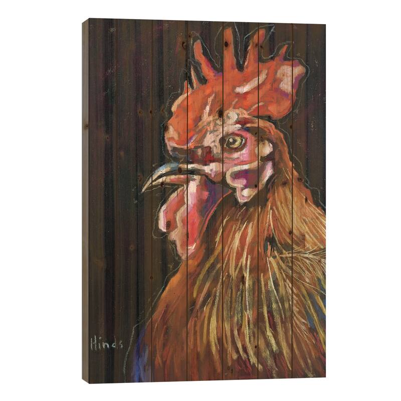 Proud Rooster Print On Wood by David Hinds - Multi-Color - 40x26x1.5