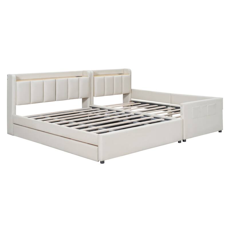 Twin XL Size Upholstered Platform Bed with Hydraulic Storage System