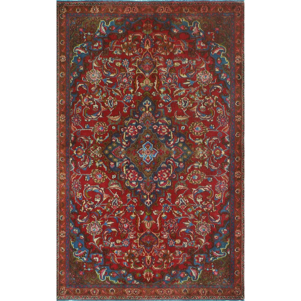 Fine Vintage Distressed Donny Red/Brown Rug - 4'8" x 7'3"