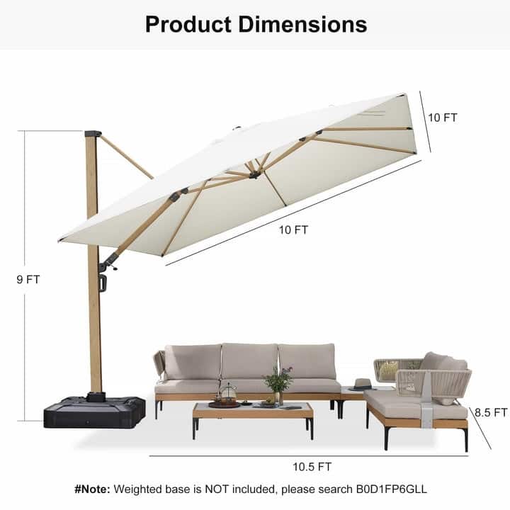PURPLE LEAF 10ft Wood Grain Premium Patio Cantilever Umbrella