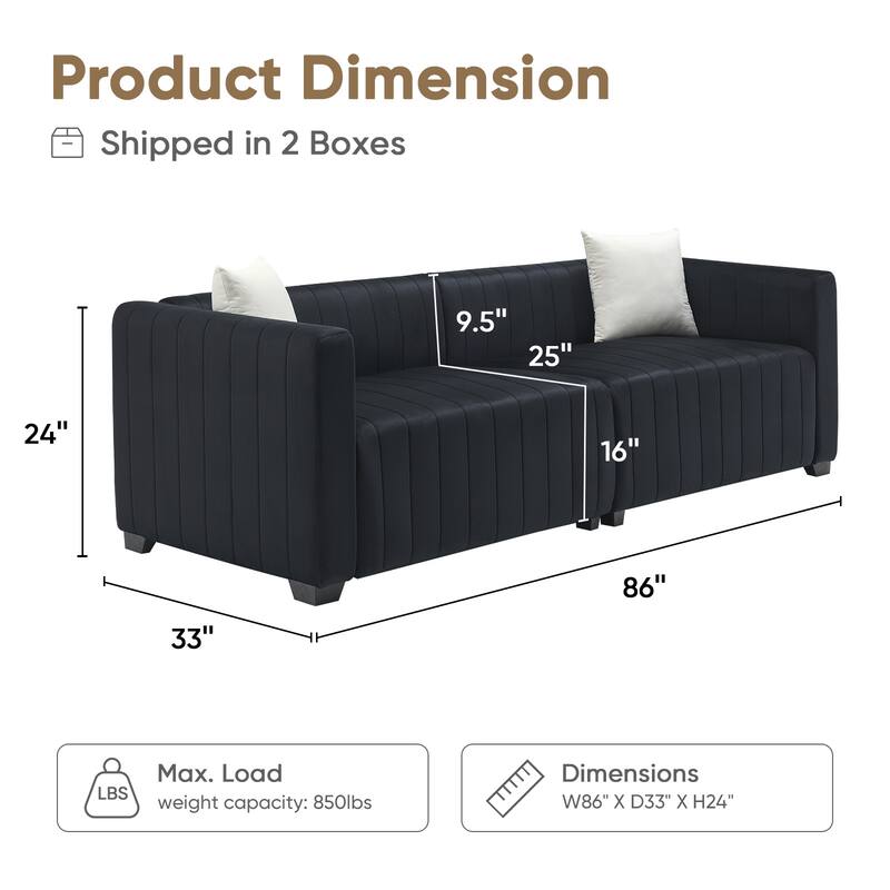 Pocassy 3-Seat Soft Comfy Upholstered Sherpa Deep Seat with 2 Pillows