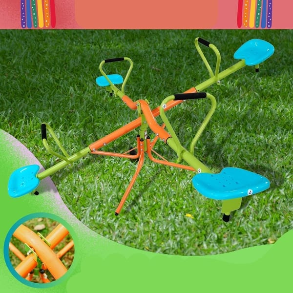 slide 2 of 7, Outdoor Playground 360 Degree Rotating Kids Four Seats Seesaw for Age 3 Up See Saw