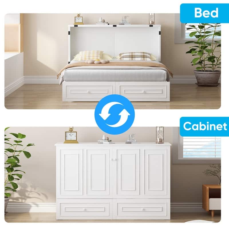 Mixoy Queen Modern Murphy Bed Chest with Mattress and Storage Drawer
