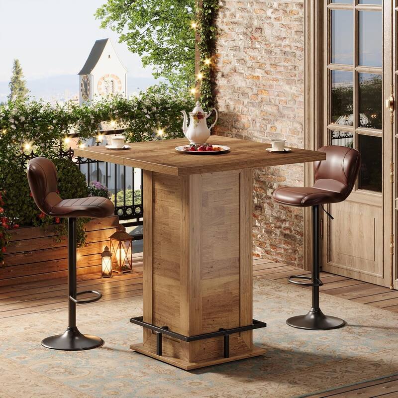 39.4" H Square Bar Table, Industrial High Top Bistro Pub Table - 1-Piece Brown
