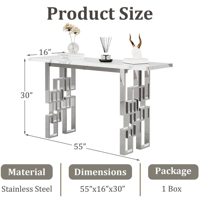 Modern Console Table 55 inch Sofa Table with High Gloss Top and Mirrored Metal Base for Entryway Living Room