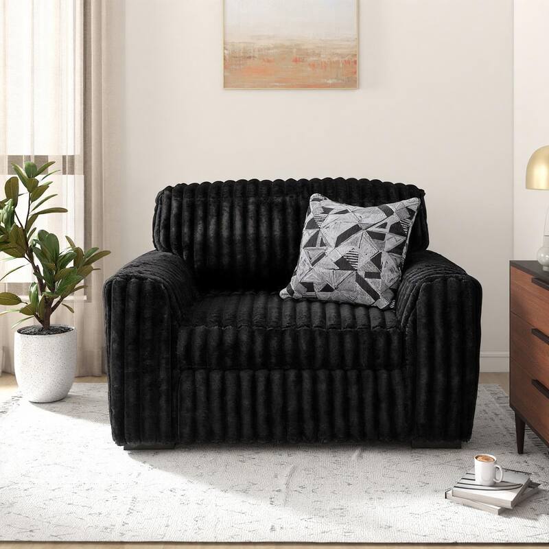 Roundhill Furniture Solenne Oversized Chair and a Half with Jumbo Corduroy Upholstery, Reversible Cushion, and Accent Pillow