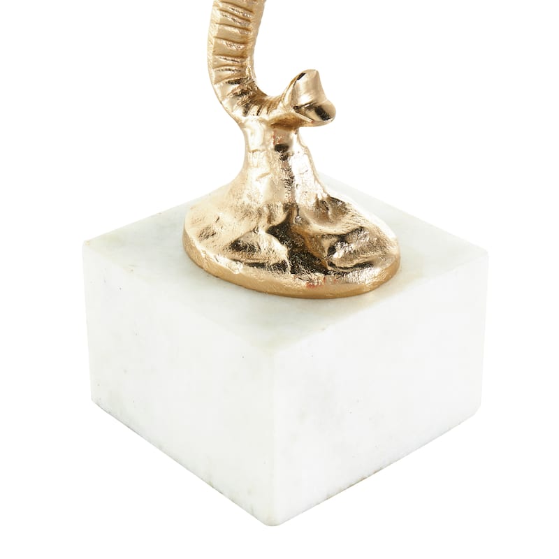 Gold Aluminum Metal Tall Cutout Silhouette Elephant Decorative Sculpture with Marble Base