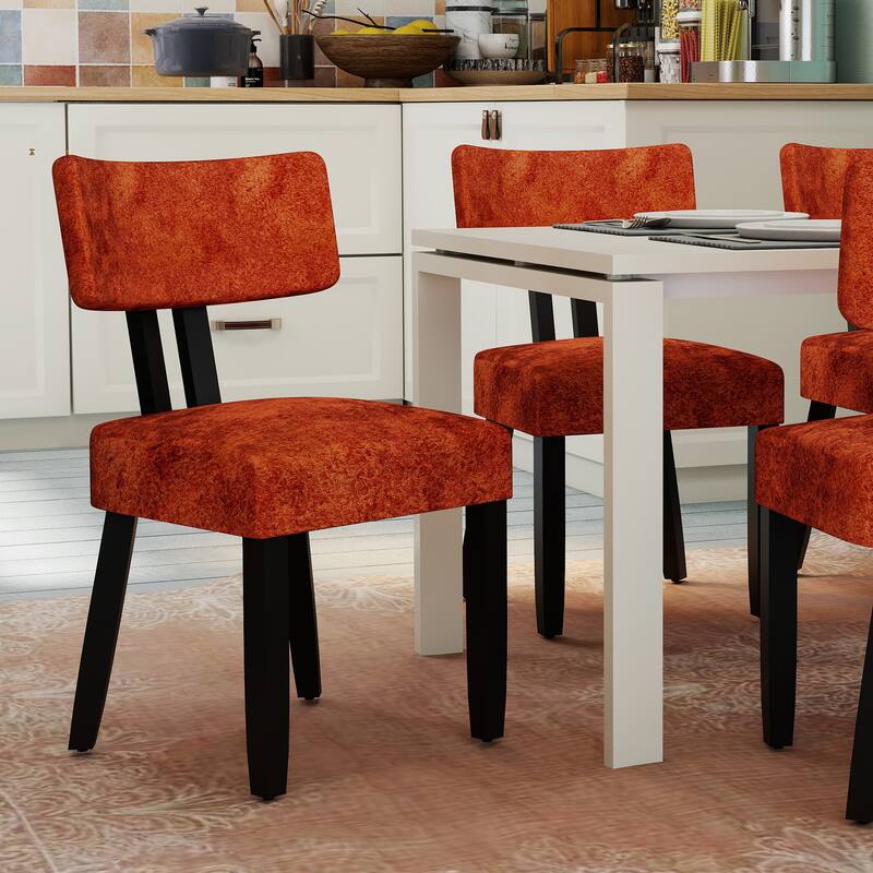 Mid-century Fabric Upholstered Dining Chairs in Black Legs - Orange