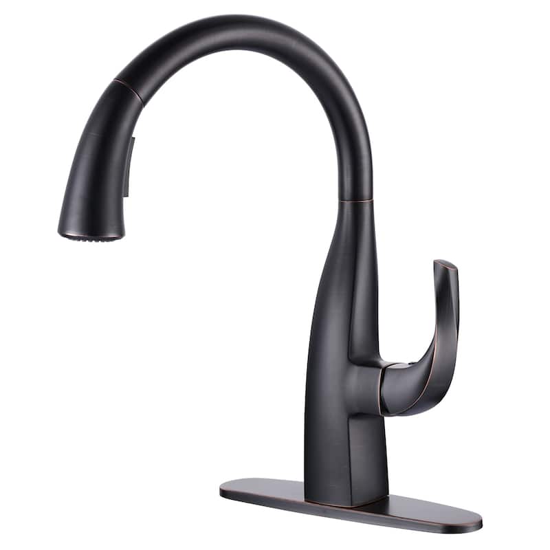 WOWOW Single Handle Gooseneck Kitchen Sink Faucet with Deckplate - Oil Rubbed Bronze