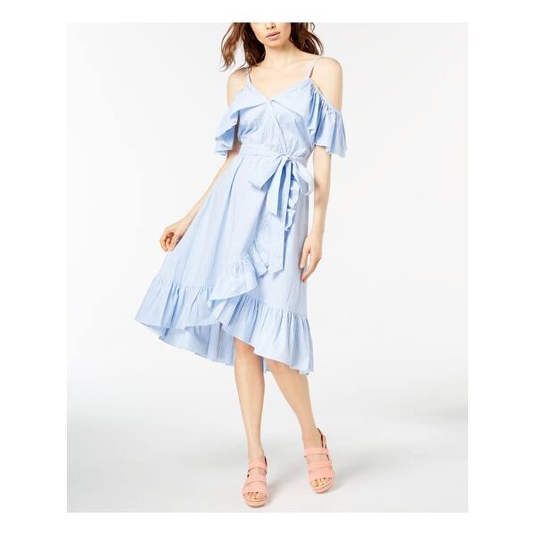 Shop Jill Stuart Womens Light Blue Cold Shoulder Flounce Striped