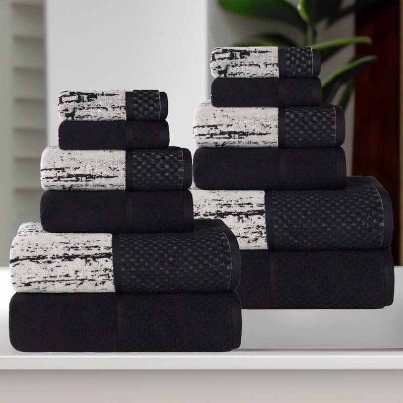 Superior Lodie Cotton Jacquard Solid and Two-Toned 12 Piece Towel Set