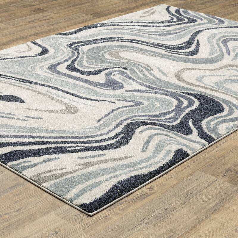 ROW Gemma Contemporary Swirls Blue/Grey Area Rug