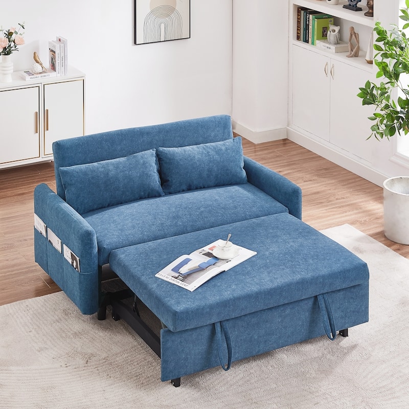 55.1" Pull Out Sleep Sofa Bed Loveseats Sofa Couch with Adjsutable Backrest, Storage Pockets, 2 Soft Pillows, USB Ports