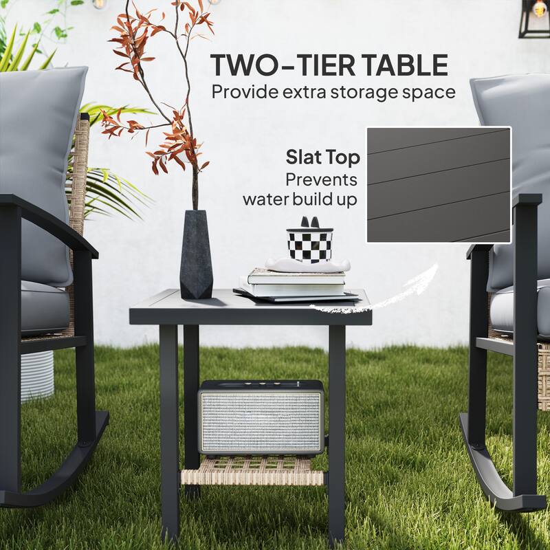 3-Piece Patio Furniture Set Includes 2 Rocking Chairs and Side Table with Water-Resistant Cushions - 26" W x 34.75" D x 34.25" H