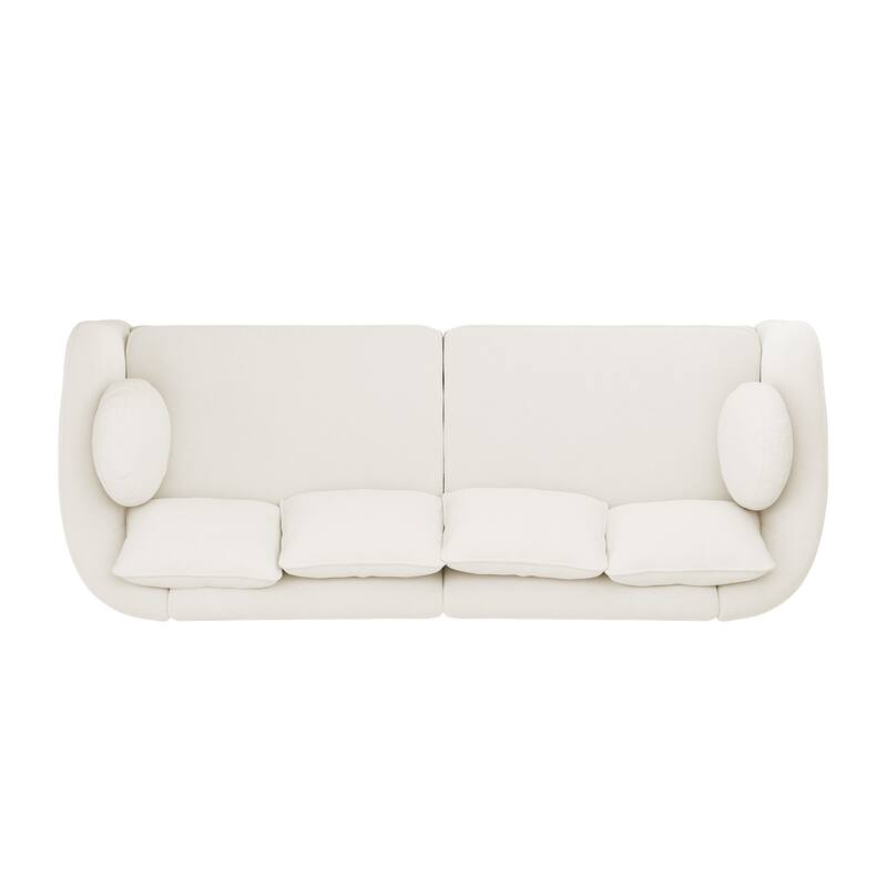 90.6" Chenille Upholstered Sofa with 6 Pillows, Modern 3-Seater Sofa Couch for Living Room Bedroom Apartment, White