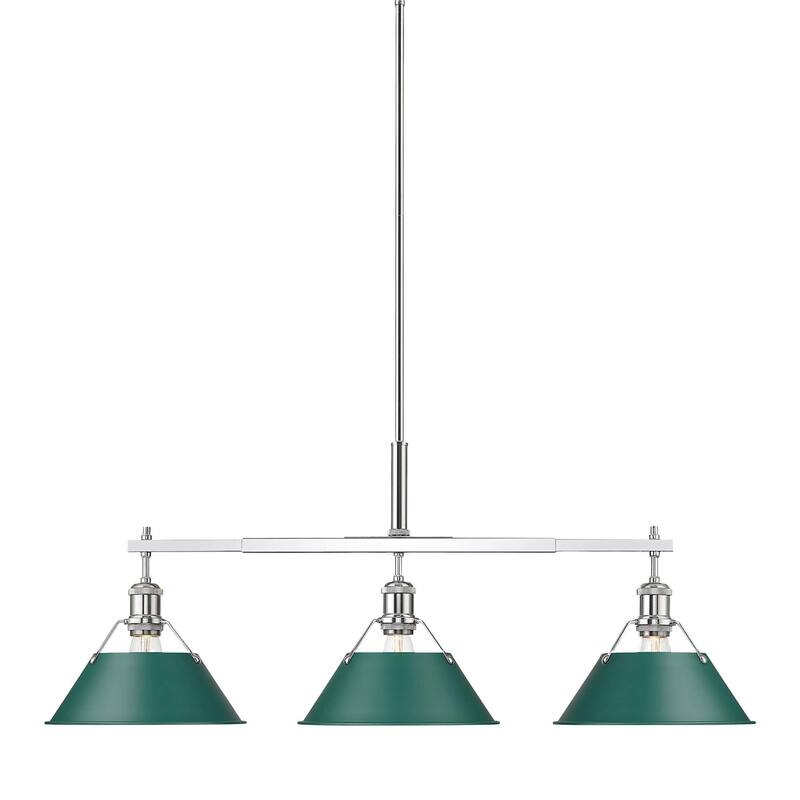 Golden Lighting 3306-LP CH Orwell 3 Light 36" Wide Linear Pendant - Chrome / Pine Green Shades