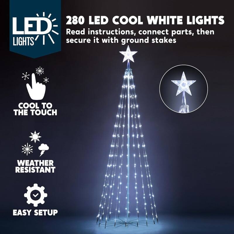 Joyfy 72-in Animated Christmas Cone Tree Light, Cool White Light, Metal Stakes