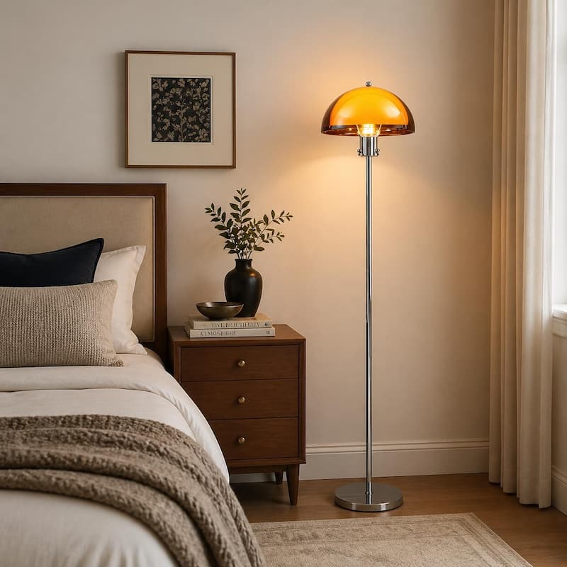 Mid-Century Modern Acrylic Mushroom Floor Lamp with Dual Shade
