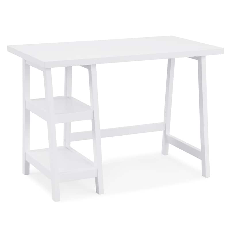 Contemporary Wood Writing Desk with Storage - White