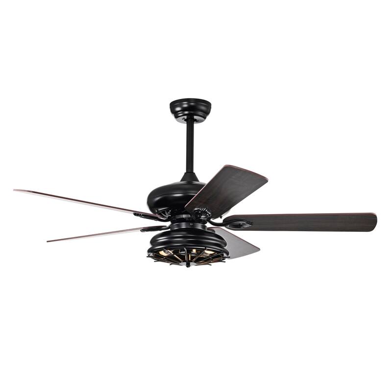 52'' Farmhouse Ceiling Fan Dual Finish Blades Industrial Fandelier for Living room Bedroom Patio --Matte Black