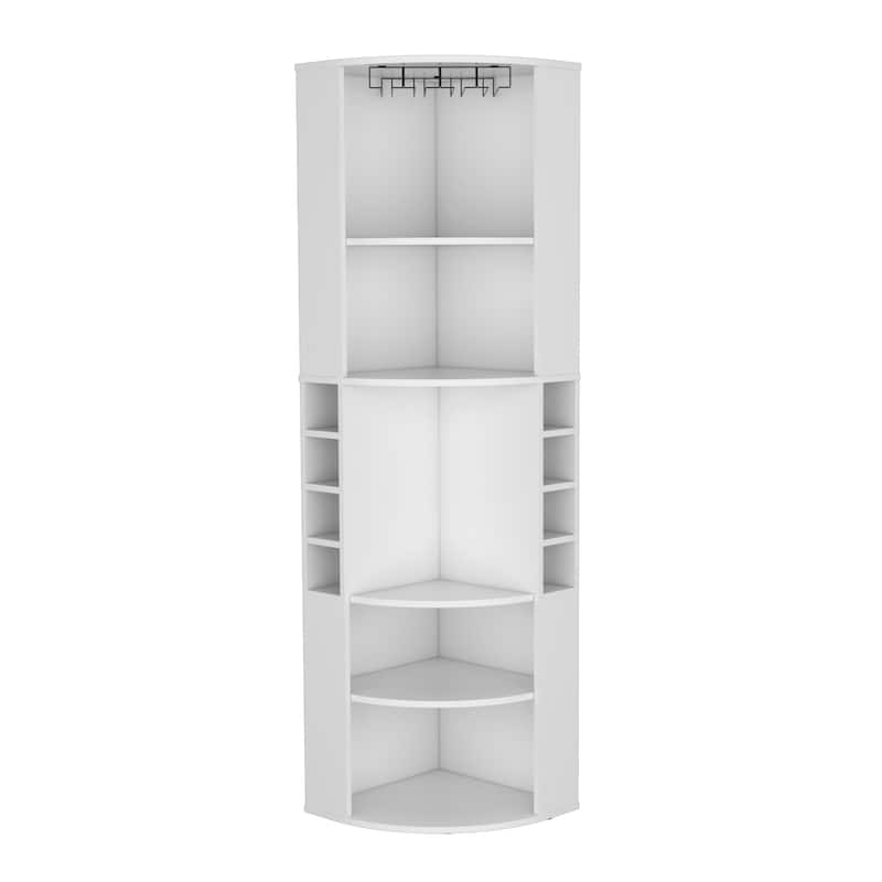 Oban Corner Bar Cabinet with Five Shelves , Eight Bottle Cubbies