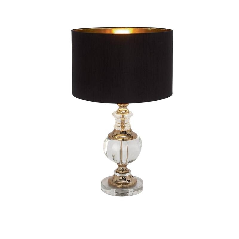 Crystal Room Table or Buffet Lamp with Black Shade and Gold Accents - Black or Gold - Roche River Decor - 14"W, 24"H - Round Base - Black
