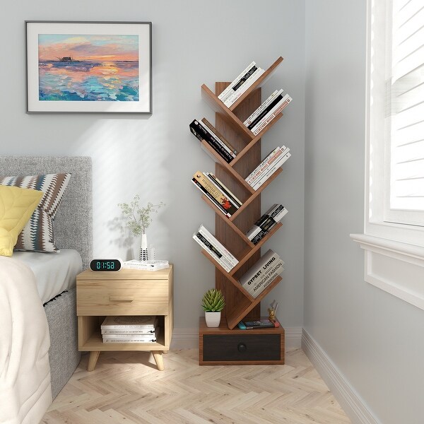10Tier Wooden Tree Bookshelf w/ Drawer Display Storage 10Tier Wooden Tree Bookshelf w/ Drawer Display Storage