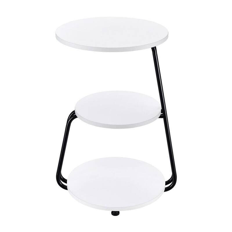 15.75 in. White and Black Round Wood End Table, Sturdy Build End Side Table for Living Rooms