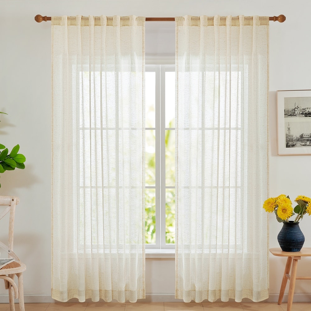 Deconovo Textured Faux Linen Sheer Curtains, 2 Panels, OEKO-Certified