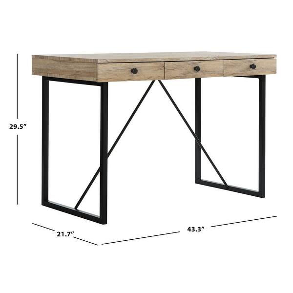 dimension image slide 1 of 2, SAFAVIEH Hilton 21.65-Inch Metal drawer Desk, Rustic Brown and Black