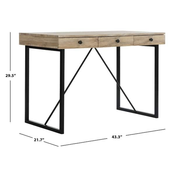 dimension image slide 0 of 2, SAFAVIEH Hilton 21.65-Inch Metal drawer Desk, Rustic Brown and Black