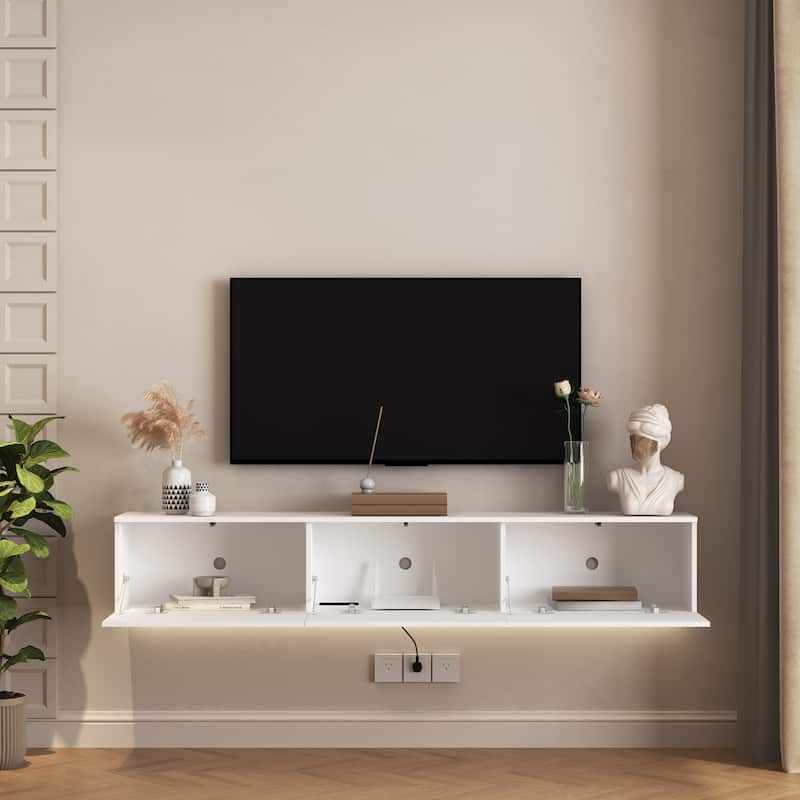 Floating TV Stand Wall Mounted with 16 Color LEDs,69" Modern TV Stand,TV Cabinet Entertainment Center for 55 60 65 Inch