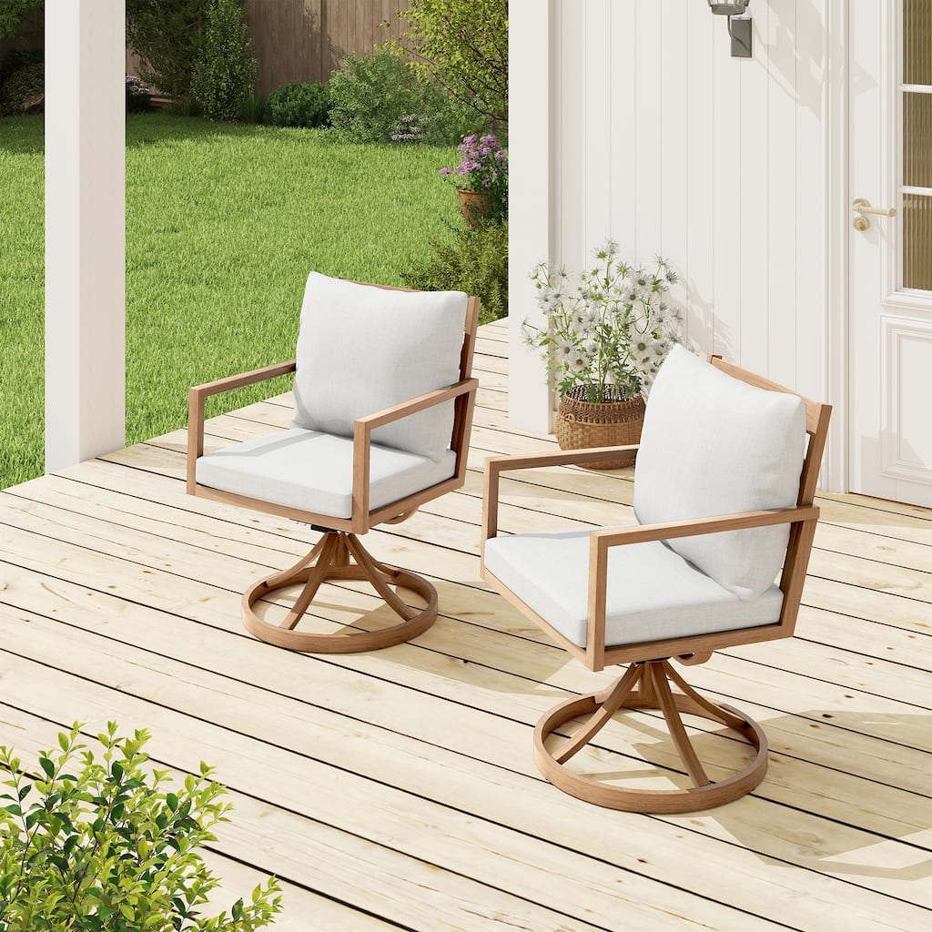 Riviera 2-Piece Aluminum Patio Swivel Chairs with Light Gray Cushions