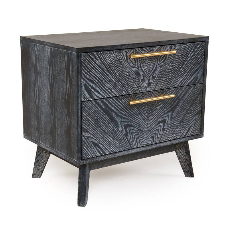 Ash Gray/Gold 2 Drawer 15.16 in. W Nightstand with Sturdy Hardware and Ample Storage