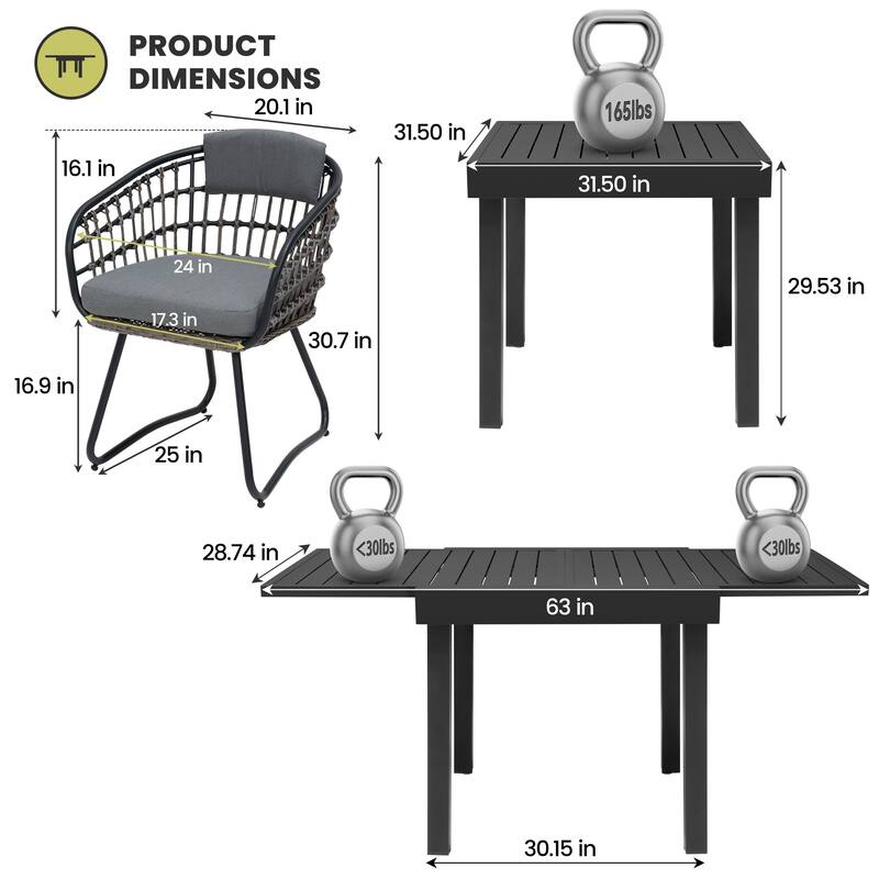 5/7/11-Piece Set Outdoor Aluminum Extendable Patio Dining Table Set with Rattan Chairs