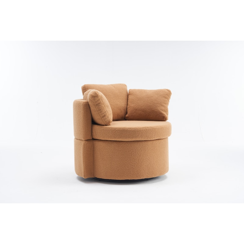 Khaki 31.5" Swivel Barrel Chair with Storage